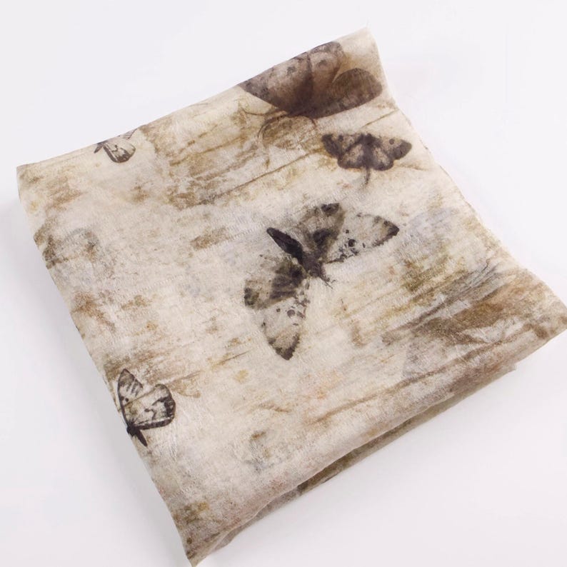 Sheer Coffee Brown Ink Wash Tie-Dye Butterfly Jacquard Tencel Linen Fabric – Light Structure Draping Matte for Kimonos & Dresses image 5