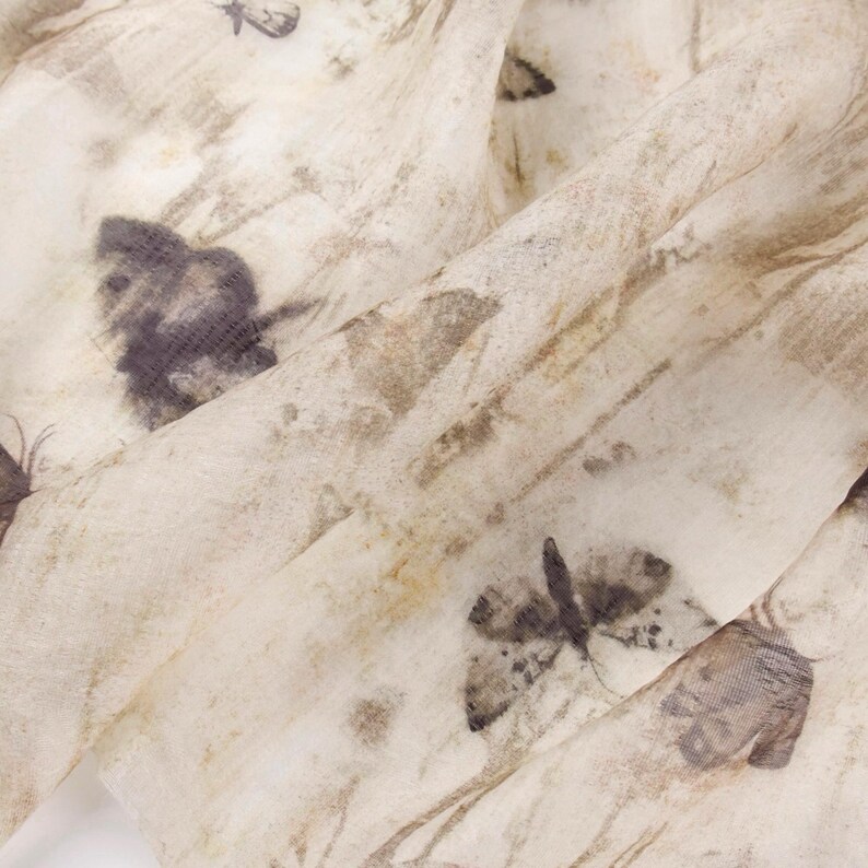 Sheer Coffee Brown Ink Wash Tie-Dye Butterfly Jacquard Tencel Linen Fabric – Light Structure Draping Matte for Kimonos & Dresses image 4