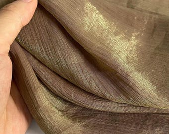 Tessuto in organza trasparente, righe argentate, tessuto di design luminoso, sovrapposizione per abito da sposa