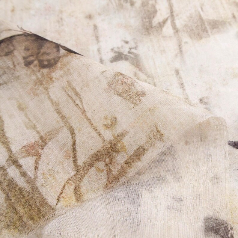 Sheer Coffee Brown Ink Wash Tie-Dye Butterfly Jacquard Tencel Linen Fabric – Light Structure Draping Matte for Kimonos & Dresses image 9