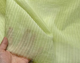 Green Stripe Crinkle Tencel-Linen Fabric, Soft Drapey Textile, Blouse Dress Sewing