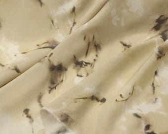 15 Momme Silk Crepe de Chine Fabric – Khaki Splash Ink Print, Matte Draping