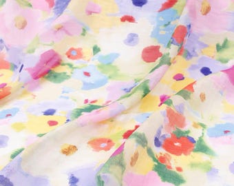 Soft Sheer Rainbow Oil Painting Floral Fabric – Linen Tencel Blend, No Stretch, 165cm Wide