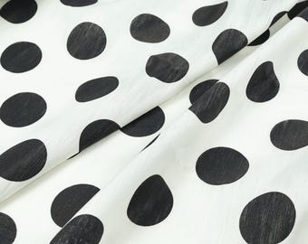 Black White Dot Tencel Linen Fabric, Structured Semi-Sheer Textile, Sewing Material