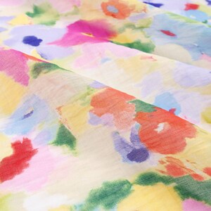 Soft Sheer Rainbow Oil Painting Floral Print Linen Tencel Fabric – Draping No Stretch for Dresses & Kimonos image 6