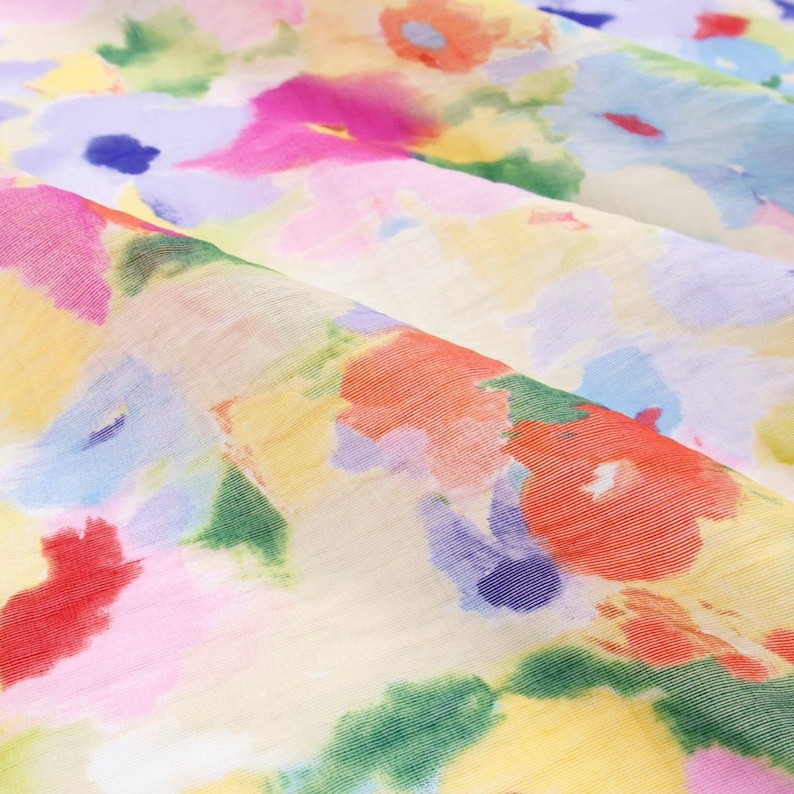 Soft Sheer Rainbow Oil Painting Floral Print Linen Tencel Fabric – Draping No Stretch for Dresses & Kimonos image 6