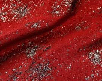 Red Gold Brocade Jacquard Fabric, Structured Designer Textile, Eastern Elegance Sewing