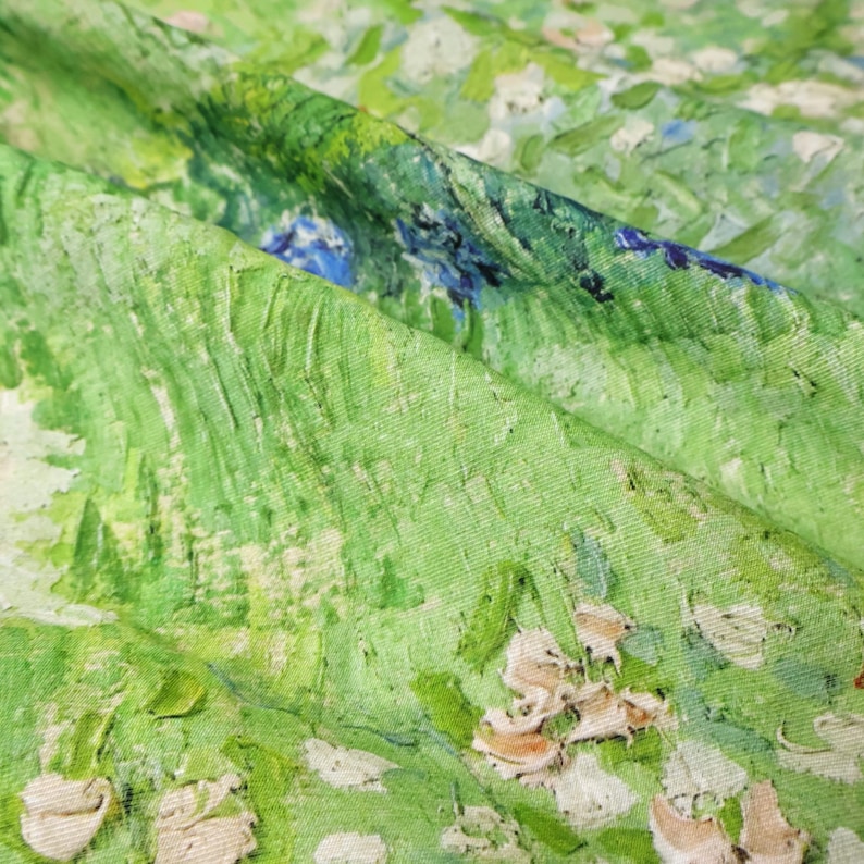 Gedrapeerd ademend groen olieverfschilderij Bloemenprint zijde linnen tencelstof – zacht, geen stretch voor jurken en blouses afbeelding 5