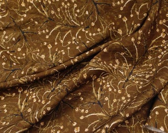 Brown Pear Blossom Cotton-Linen Tencel Fabric, Soft Drape Textile, Autumn Floral Print