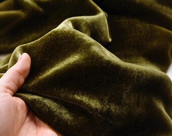 Tela de terciopelo de seda de morera verde oliva – Material para vestidos de noche y cheongsam