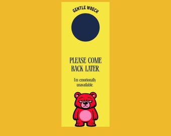 Divertida pegatina para puerta imprimible, cartel de "Emocionalmente inaccesible", descarga instantánea, decoración divertida para el hogar, descarga digital.