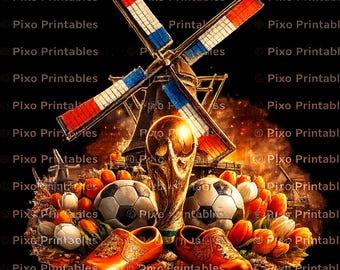 Imagem PNG da seleção holandesa de futebol | Clipart da Copa do Mundo, Tulipas em moinho de vento (Download digital)