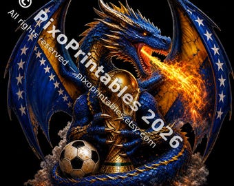 Dragão da Copa do Mundo da Bósnia 2026 PNG | Clipart de Futebol da Bósnia | 4096x4096 | Transparente | Download instantâneo