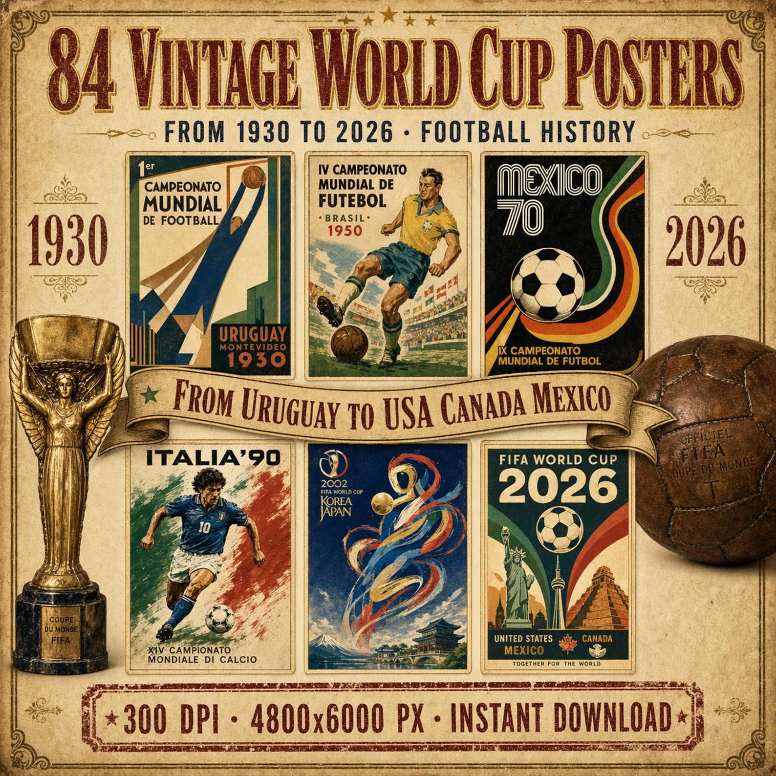 Vintage Fifa World Cup Posters 1930-2026 | Retro FIFA Football Art ...