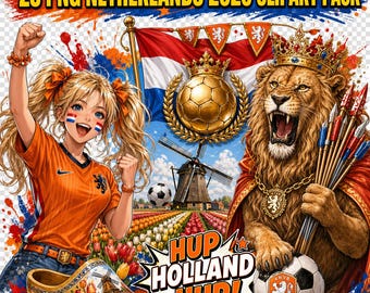 Pacote de imagens de futebol da Holanda, gráficos de torcedores da Laranja Mecânica, PNGs de futebol holandês (download instantâneo)