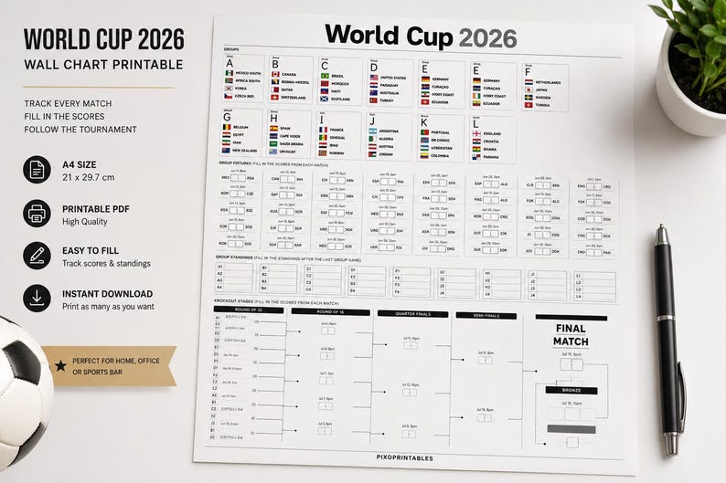 World Cup 2026 Wall Chart Printable | Football Tournament Bracket ...