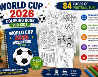 Livro de colorir da Copa do Mundo de 2026 | Páginas de atividades de futebol para crianças (Download digital)