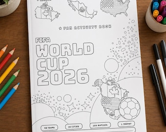 Livro de atividades da Copa do Mundo de 2026 | Desenhos de futebol para colorir para crianças em PDF tamanho A4 (Download digital)