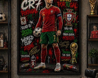 Pôster de arte de rua de Cristiano Ronaldo Portugal | Arte de parede em estilo grafite (Download digital)