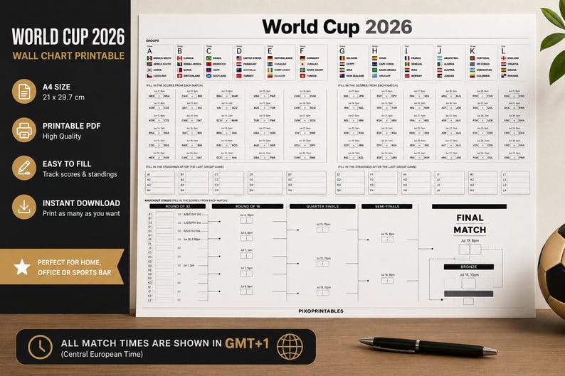 World Cup 2026 Wall Chart Printable | Football Tournament Bracket ...
