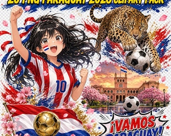 Pacote de imagens clipart do Paraguai, 20 desenhos de futebol em PNG, Copa do Mundo de 2026 (Download digital)
