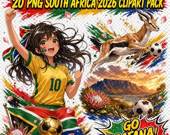 Pacote de imagens de futebol da África do Sul 2026, gráficos de futebol Bafana Bafana (download digital)