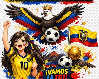 Pacote de Clipart da Copa do Mundo do Equador 2026 | 17 imagens PNG da seleção equatoriana de futebol (Download instantâneo)