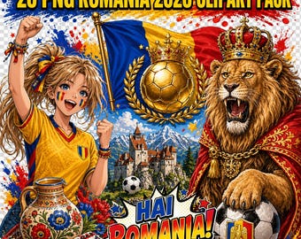 Pacote de imagens clipart da Romênia, 20 PNGs, Tricolorii, Copa do Mundo 2026 (Download digital)