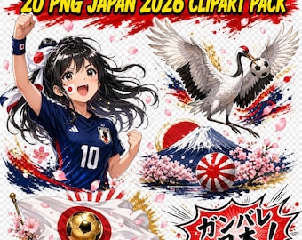 Clipart de futebol do Japão 2026, Copa do Mundo Samurai Azul Anime Futebol PNGs (Download Digital)