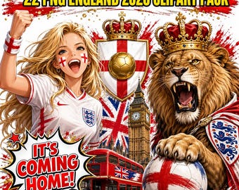 Pacote de imagens clipart da Seleção Inglesa de Futebol, Arquivos PNG da Copa do Mundo de 2026 (Download instantâneo)