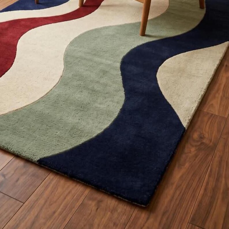 Hand Tufted Abstract Wave Rug, Modern Minimalist Area Carpet, Earthy ...
