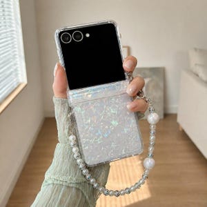 Luxe Shell Patroon Kralen Armband Case voor Samsung Galaxy Z Flip 7 6 5 4 3 Polsketting Acryl Hard Cover Stijlvolle Beschermhoes