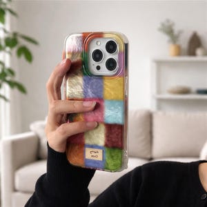 Dopamine Color Block Plaid Phone Case – Matte Grid Protective Cover for iPhone Series