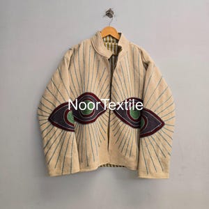 Boho Khadi Jacket with Evil Eye Inspired Embroidery | Handmade Unisex Cotton Jacket | 2 side pockets | Perfect Gift Idea