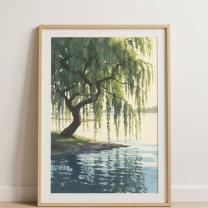 Willow Reflection Peace Wall Art, Serene Lake Tree Print, Nature Reflection Poster, Relaxing Decor