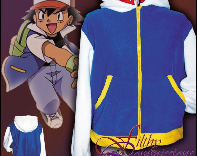 Pokemon Ash Ketchum Inspired Hoodie Jacket Cosplay Costume Etsy 