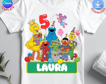 Sesame Street Cake Topper, Editable Birthday Party Decoration canva template (Digital File)