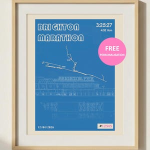 Personalisierter Brighton Marathon Print Laufendes Poster 2026 | Royal Pavilion, Palace Pier, Hove Beach Huts (Digitaler Download) | Blaugrün