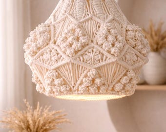Handmade Charcoal Gray Macrame Pendant Lampshade, Boho Chandelier Cover (Custom Sizes)