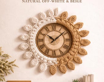 16 Inch Boho Macrame Wall Clock | Handmade Cotton Rope Decor, Rustic Farmhouse Style