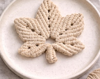 Macrame Leaf Coasters, Cotton Rope Boho Table Decor