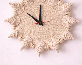 Macrame Wall Clock | Handmade Boho Clock | Bohemian | Neutral  Hanging | Rustic  Art  | Living Room Decor
