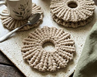 Handmade Macrame Coasters, Round Cotton Drink Coasters, Boho Table Decor