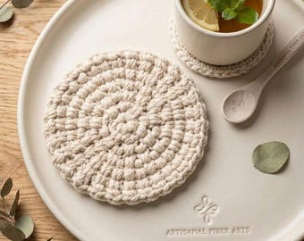 Handmade Crochet Cotton Coaster, Boho Round Mug Rug, Farmhouse Table Decor
