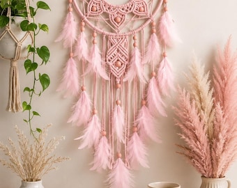 Macrame Dream Catcher, Handmade Boho Wall Hanging, Nursery Wall Decor, Feather Dreamcatcher, Bedroom Decor, Baby Girl Gift