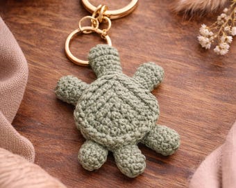 Handmade Crochet Turtle Keychain, Soft Yarn Bag Charm, Animal Accessory