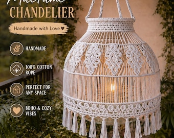 Handmade Cotton Macrame Pendant Lamp Shade, Boho Chandelier Cover, Woven Ceiling Light