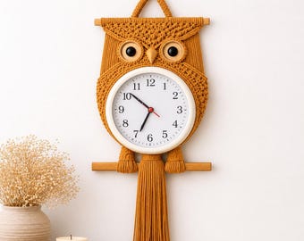 Macrame Owl Clock Handmade | Boho Wall Decor | Nursery  Clock | Rustic Home |