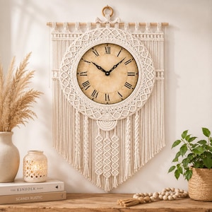 Large Macrame Clock | Handmade Boho Wall Hanging Clock | Rustic Farmhouse  Decor | Living Room Gift |