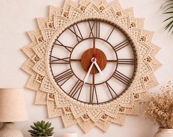 Boho Macrame Clock | Handmade Crochet Wall Clock |Living Room Decor